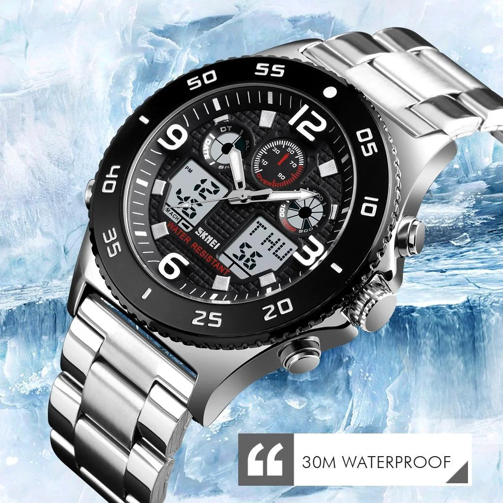 Men Casual Sports Watch with Large Dial and Steel Band