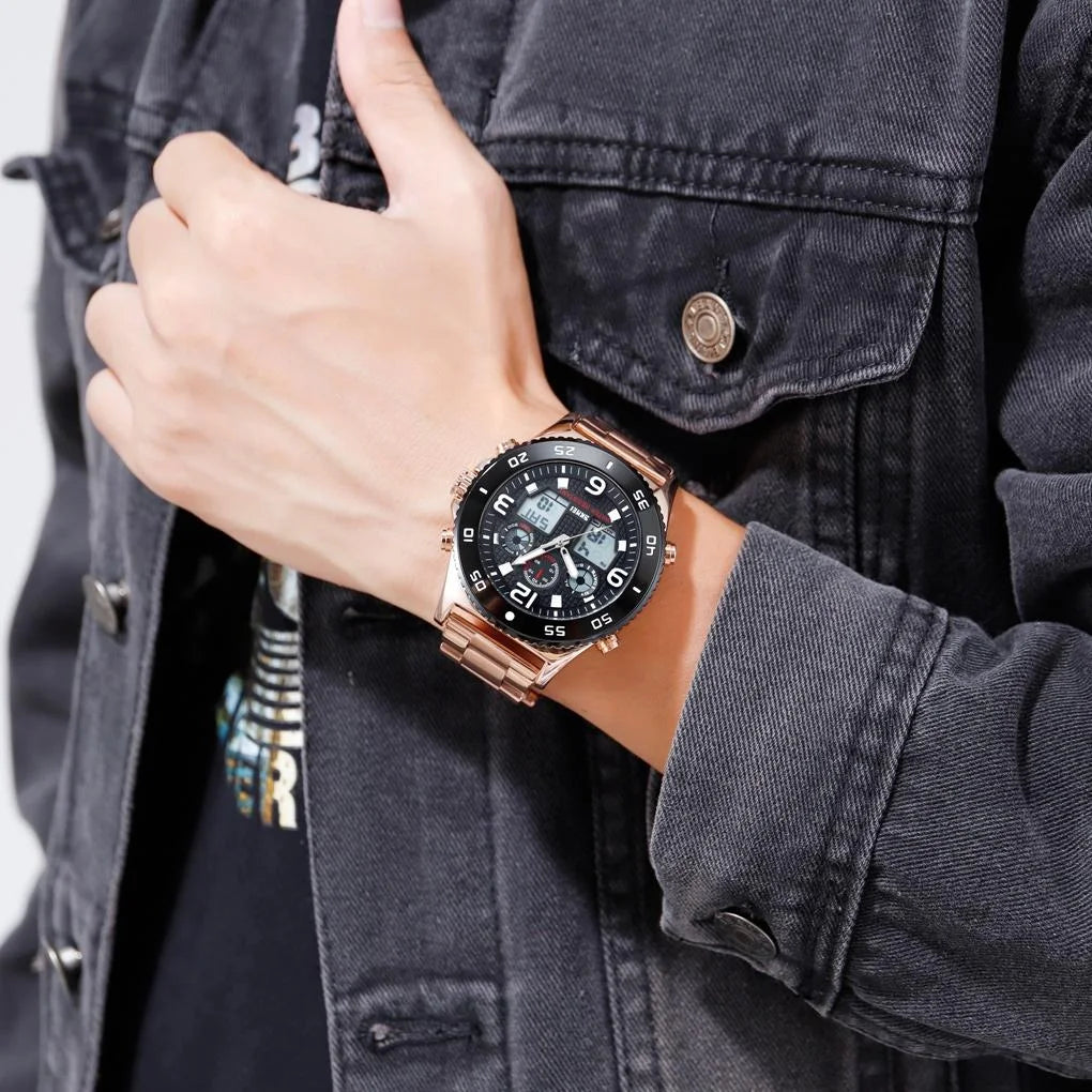 Men Casual Sports Watch with Large Dial and Steel Band
