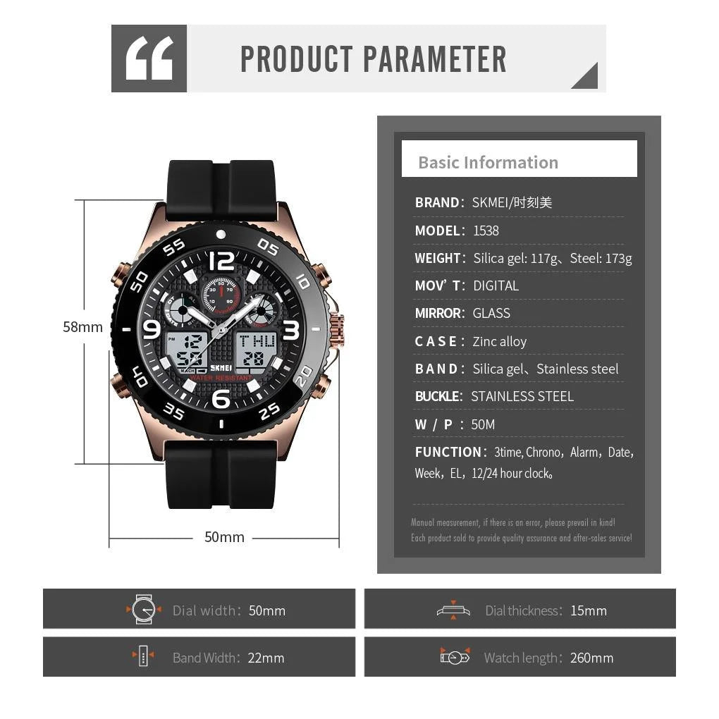 Men Casual Sports Watch with Large Dial and Steel Band