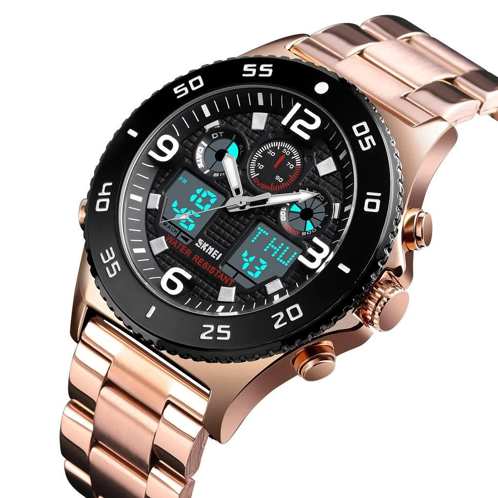 Men Casual Sports Watch with Large Dial and Steel Band