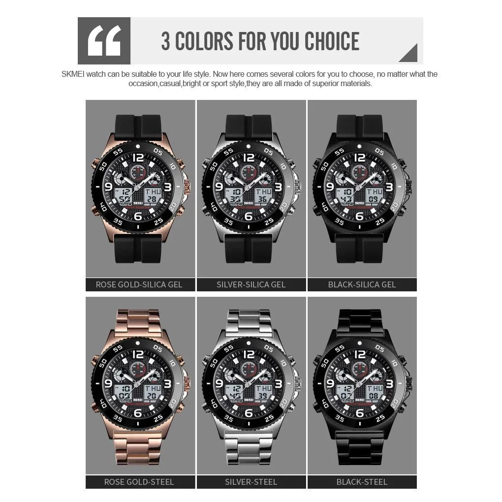 Men Casual Sports Watch with Large Dial and Steel Band