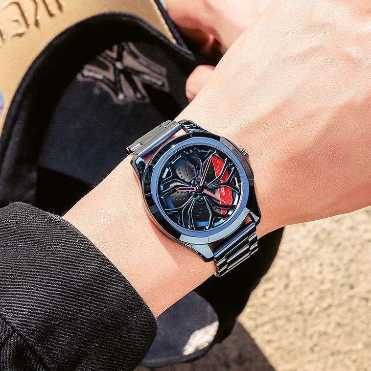 Men Casual Steel Band Quartz Watch - P1065 Wheel Series