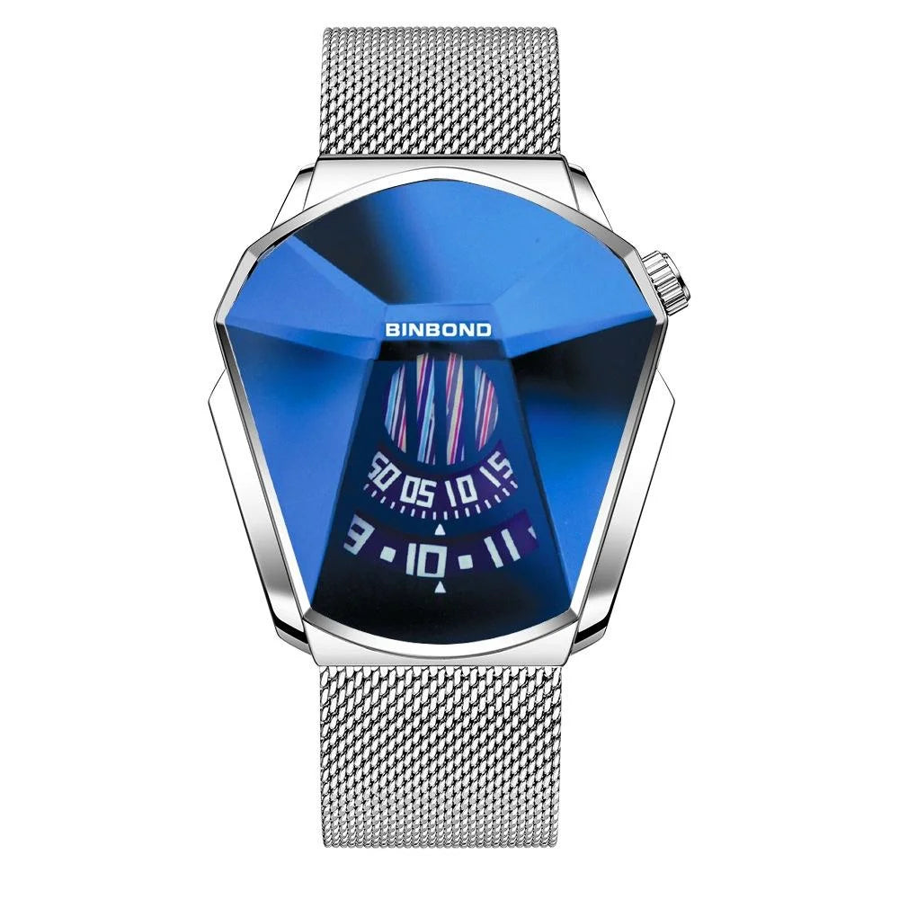 Men Diamond Dial Quartz Watch - Locomotive Concept - Black