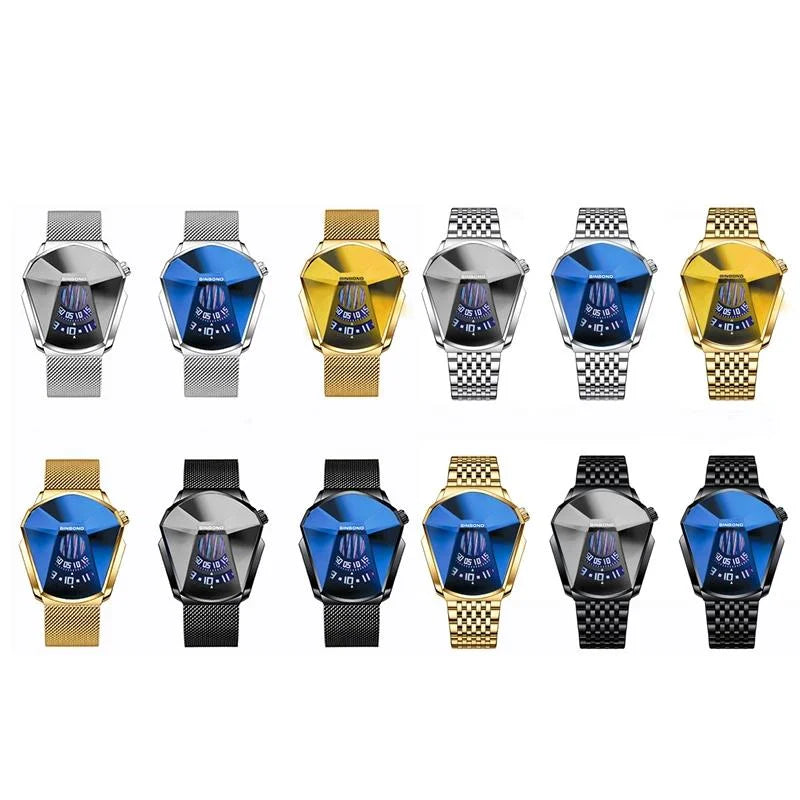 Men Diamond Dial Quartz Watch - Locomotive Concept - Black