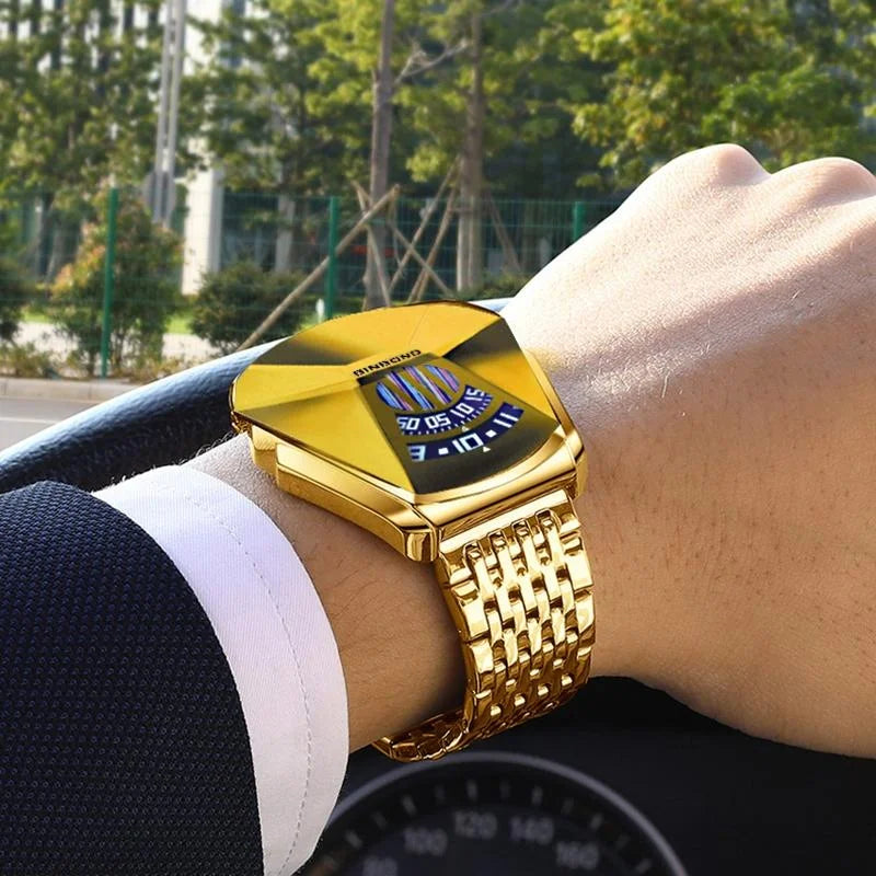 Men Diamond Dial Quartz Watch - Locomotive Concept - White