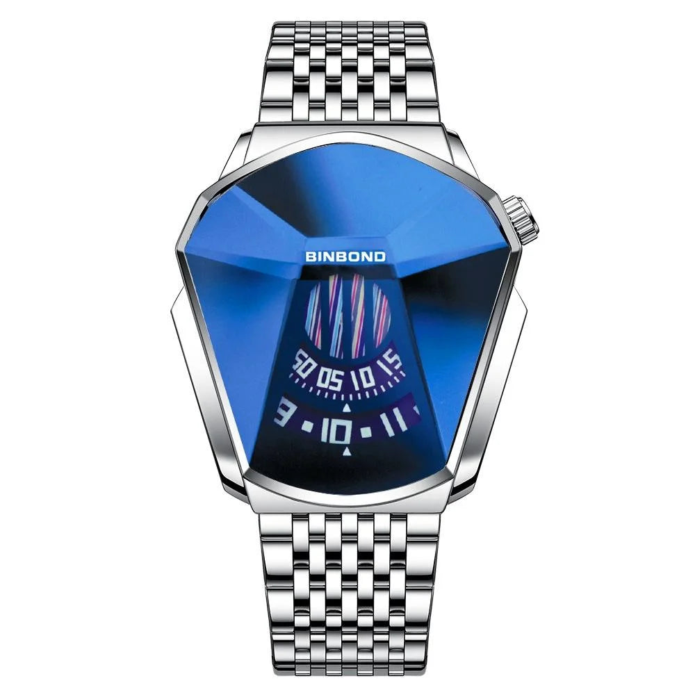 Men Diamond Dial Quartz Watch - Locomotive Concept - White