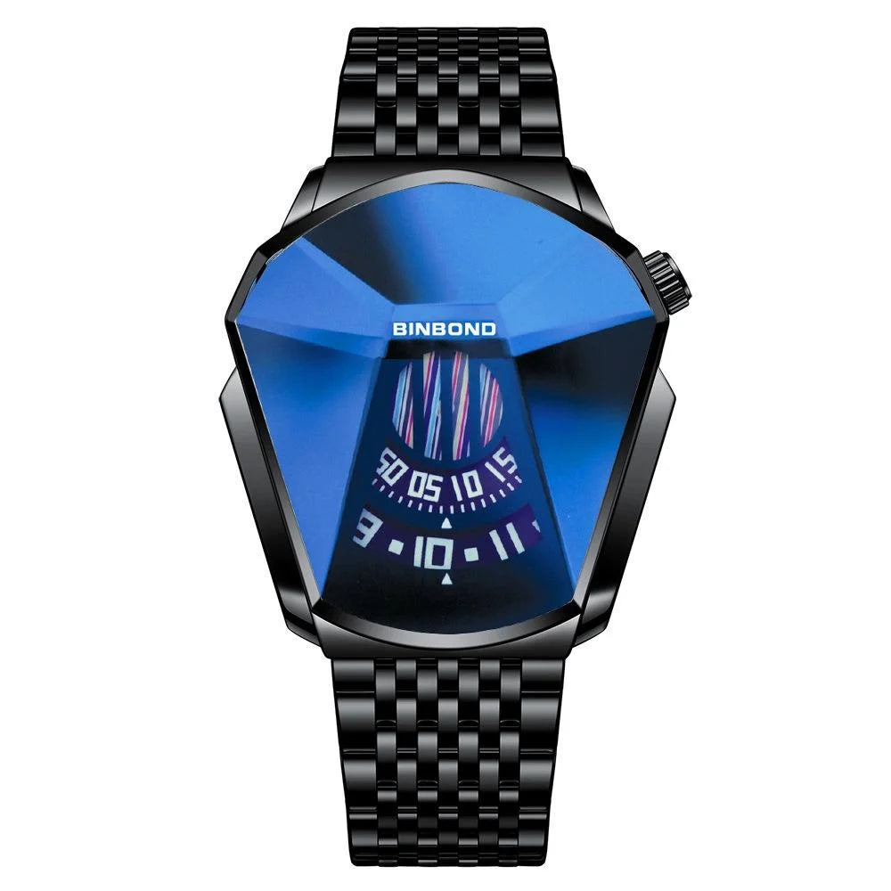 Men Diamond Dial Quartz Watch - Locomotive Concept - White