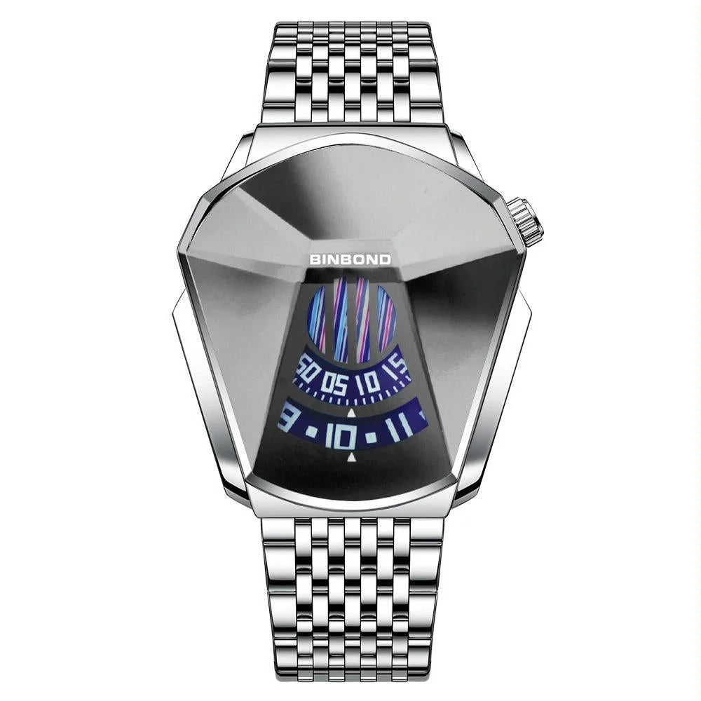 Men Diamond Dial Quartz Watch - Locomotive Concept - White