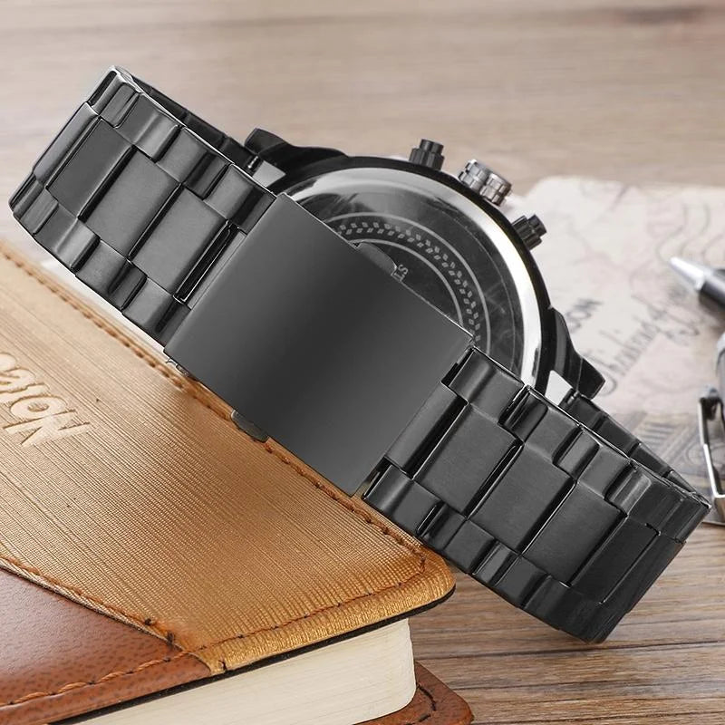Men Dual Display Quartz Watch with Large Dial and Steel
