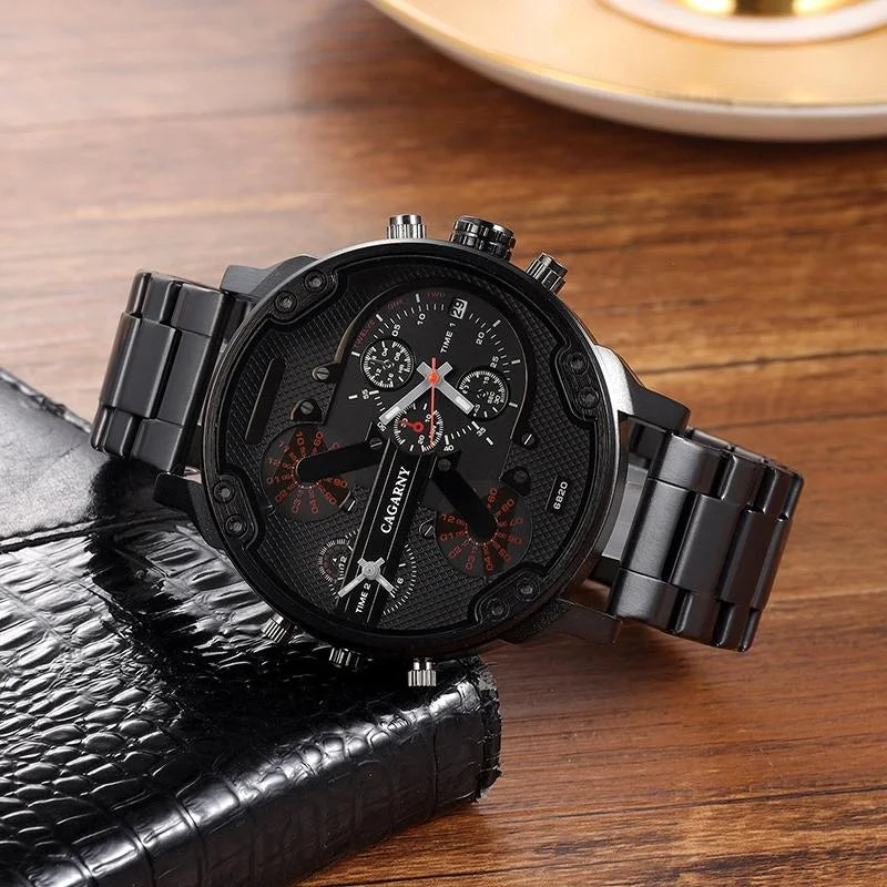 Men Dual Display Quartz Watch with Large Dial and Steel