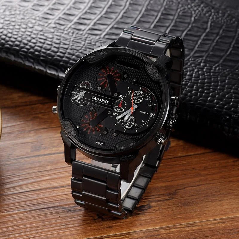 Men Dual Display Quartz Watch with Large Dial and Steel
