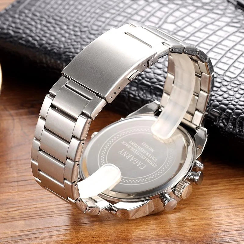 Men Dual Movement Steel Band Watch - Silver Shell - Fashion