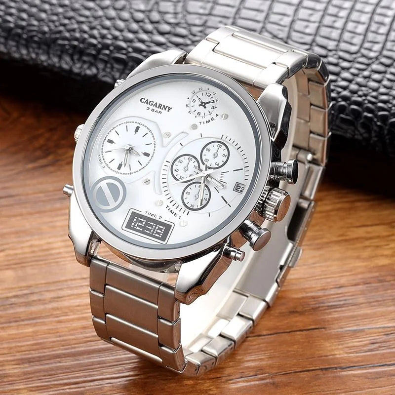 Men Dual Movement Steel Band Watch - Silver Shell - Fashion