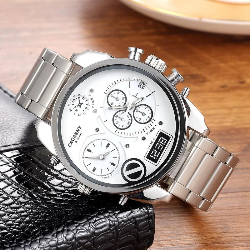 Men Dual Movement Steel Band Watch - Silver Shell - Fashion