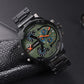 Men Dual Movement Steel Quartz Watch with Green Face
