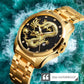 Men Golden Dragon Calendar Dial Quartz Watch with Luminous