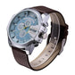 Men Leather Band Sports Watch with Large Dial - Silver