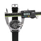 Men Leather Band Sports Watch with Large Dial - Silver
