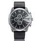 Men Leather Band Sports Watch with Large Dial - Silver