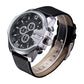 Men Leather Band Sports Watch with Large Dial - Silver Blue
