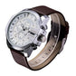 Men Leather Band Sports Watch with Large Dial - Silver Blue