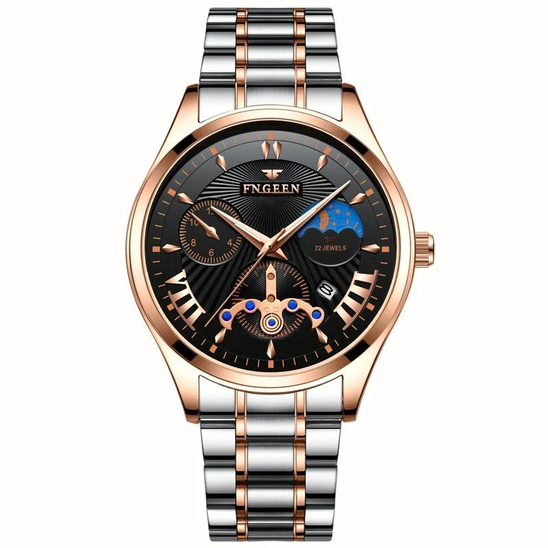 Men Luminous Casual Quartz Watch - 5606 - Between Rose Gold