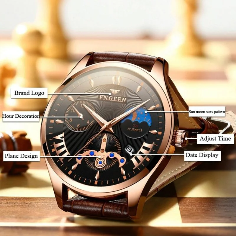 Men Luminous Casual Quartz Watch - 5606 - Between Rose Gold