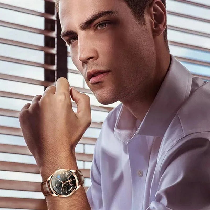 Men Luminous Casual Quartz Watch - 5606 - Between Rose Gold