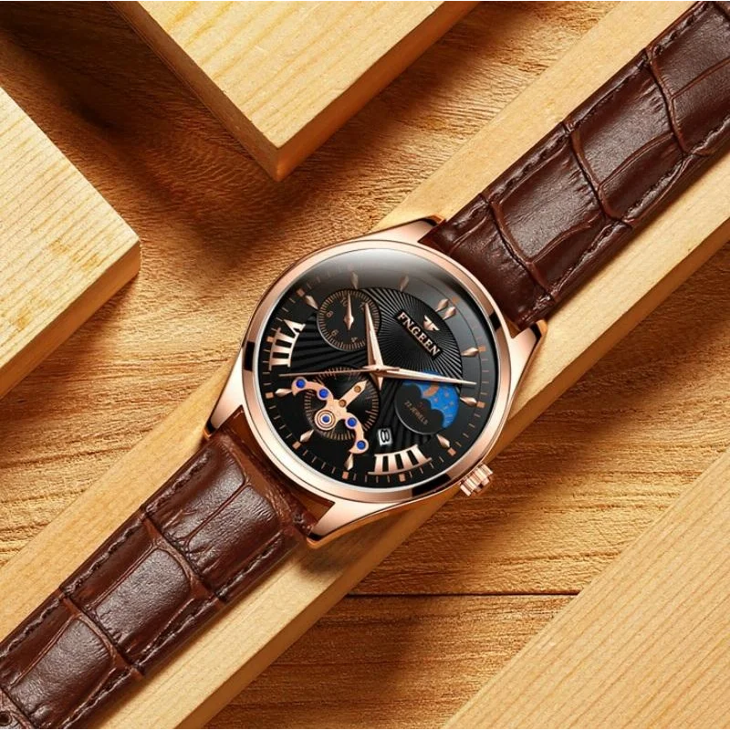 Men Luminous Casual Quartz Watch - 5606 - Between Rose Gold