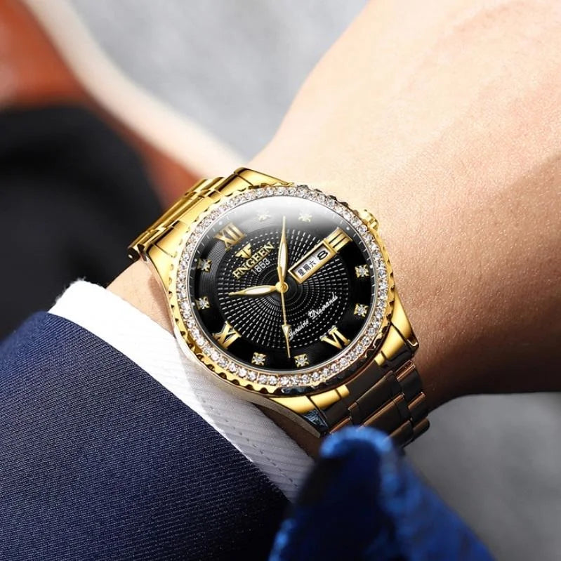 Men Luminous Quartz Watch - Full Gold with White Face