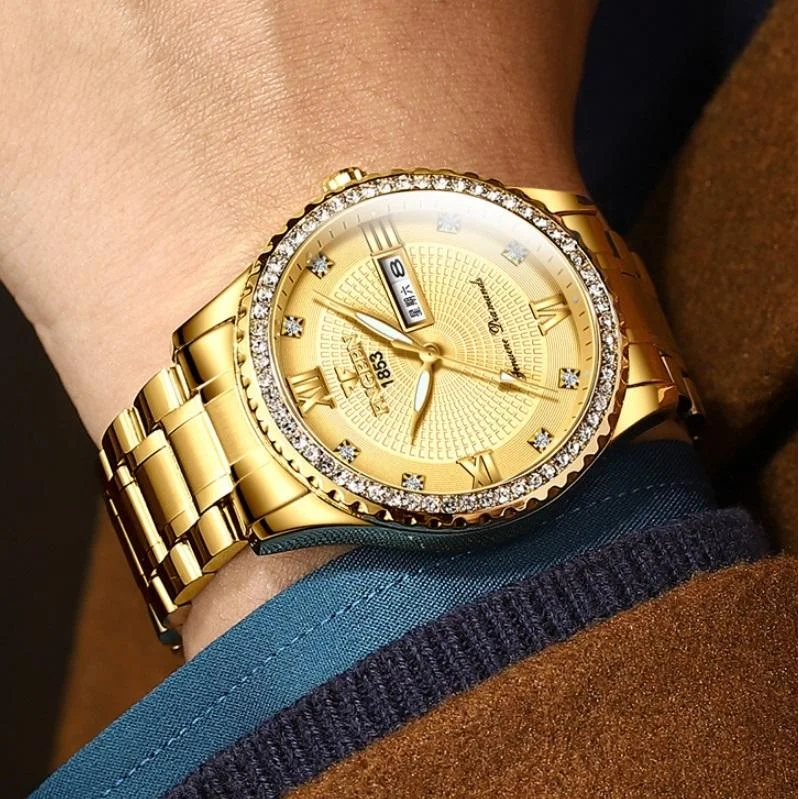 Men Luminous Quartz Watch - Full Gold with White Face