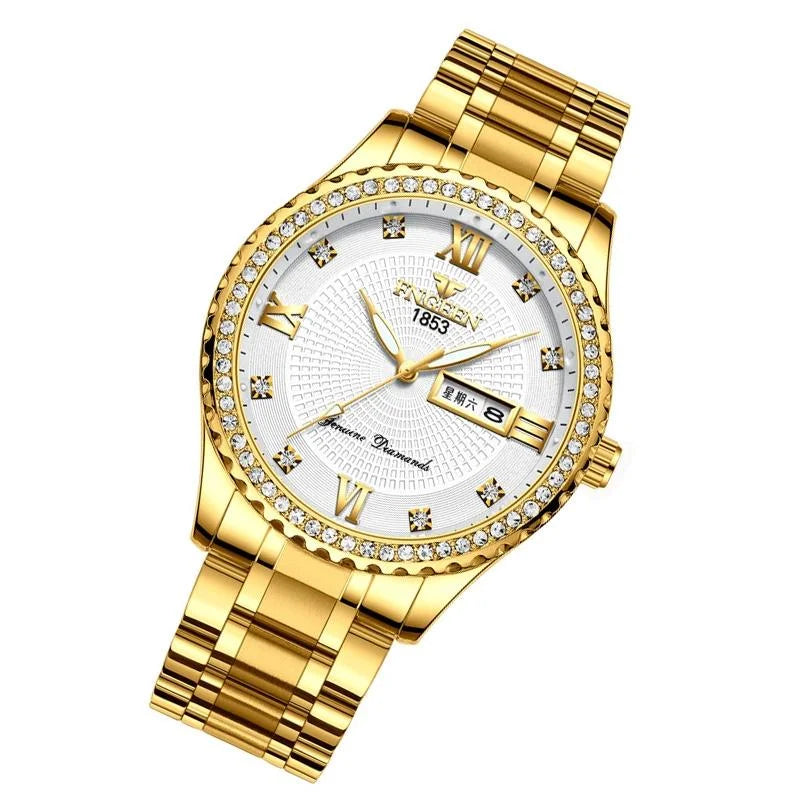 Men Luminous Quartz Watch - Full Gold with White Face