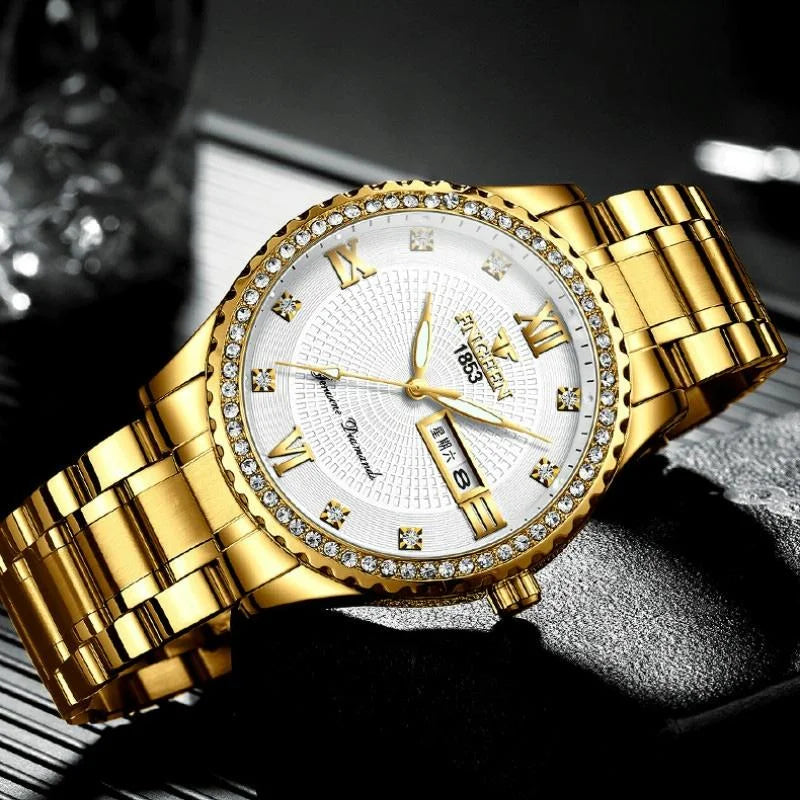 Men Luminous Quartz Watch - Gold with Black Surface