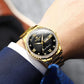 Men Luminous Quartz Watch - Gold with Black Surface