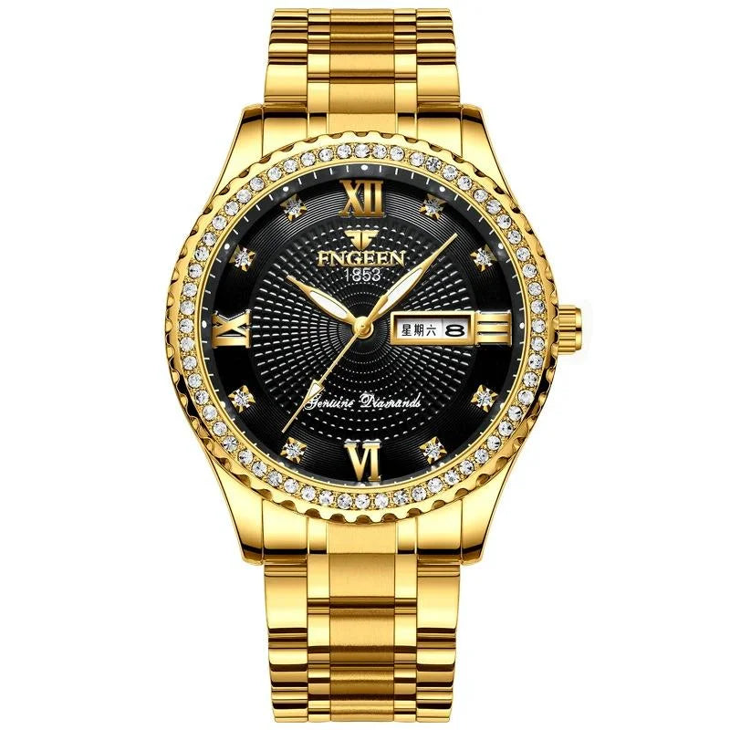 Men Luminous Quartz Watch - Gold with Black Surface