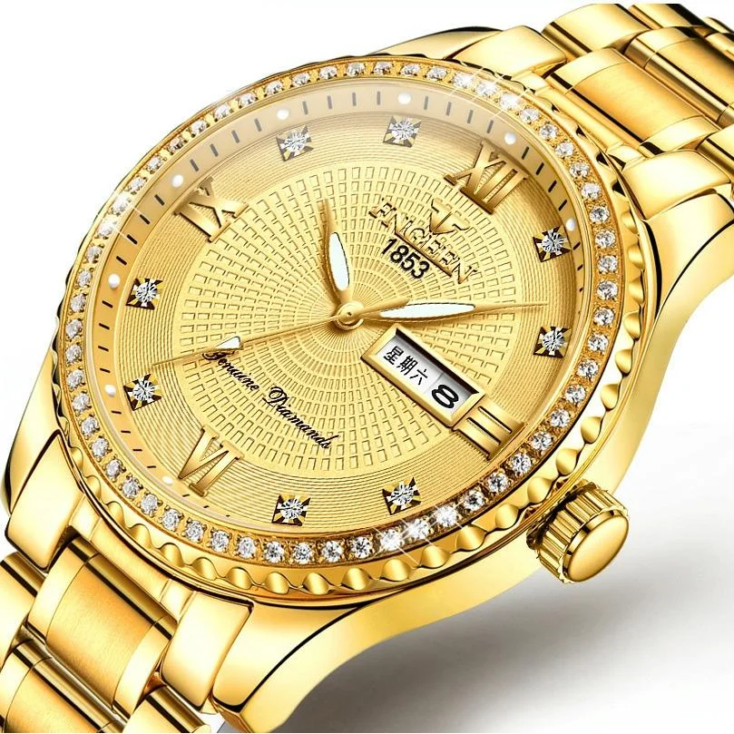 Men Luminous Quartz Watch - Gold with Black Surface