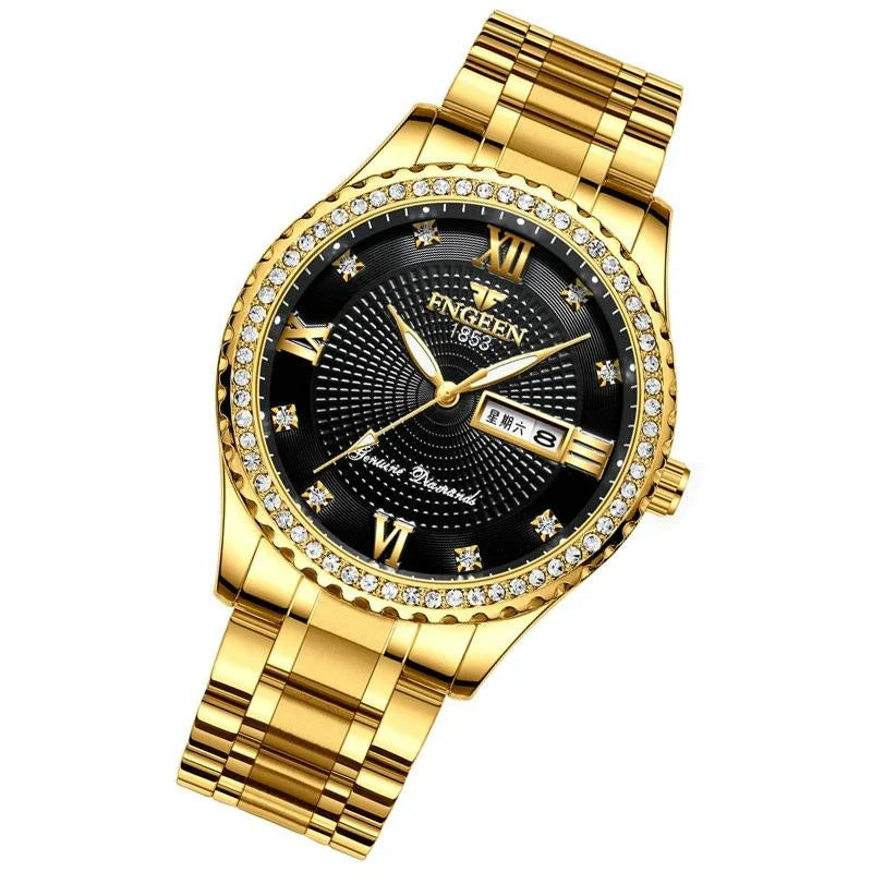 Men Luminous Quartz Watch - Gold with Black Surface