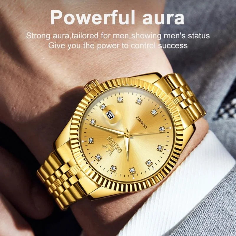Men Luminous Waterproof Quartz Watch with Diamond Accents
