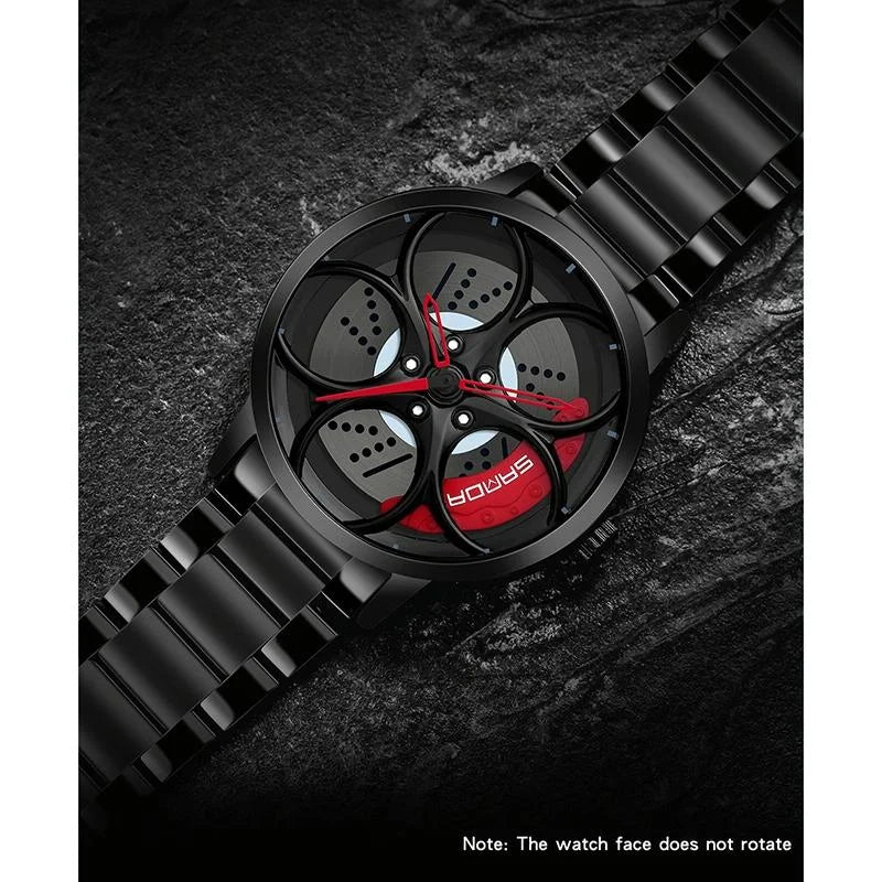 Men Mesh Belt Quartz Watch with 3d Oval Hollow out Wheel