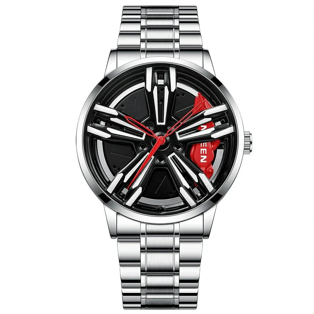 Men Metal Motorcycle Watch with Rotating Hub - Black