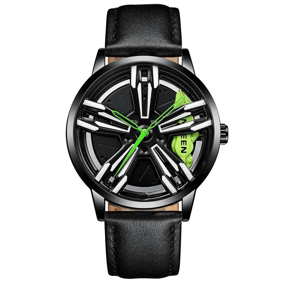 Men Metal Motorcycle Watch with Rotating Hub - Black