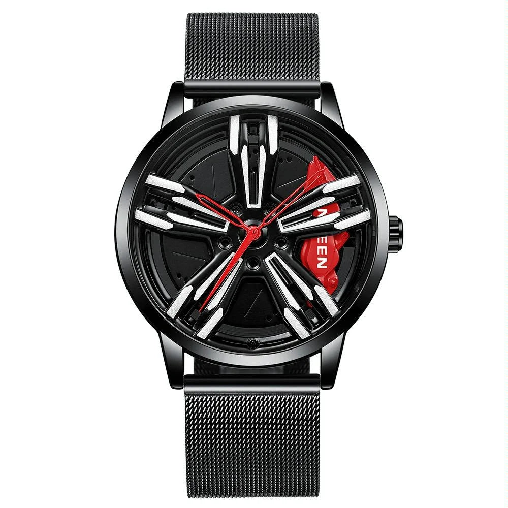 Men Metal Motorcycle Watch with Rotating Hub - Black