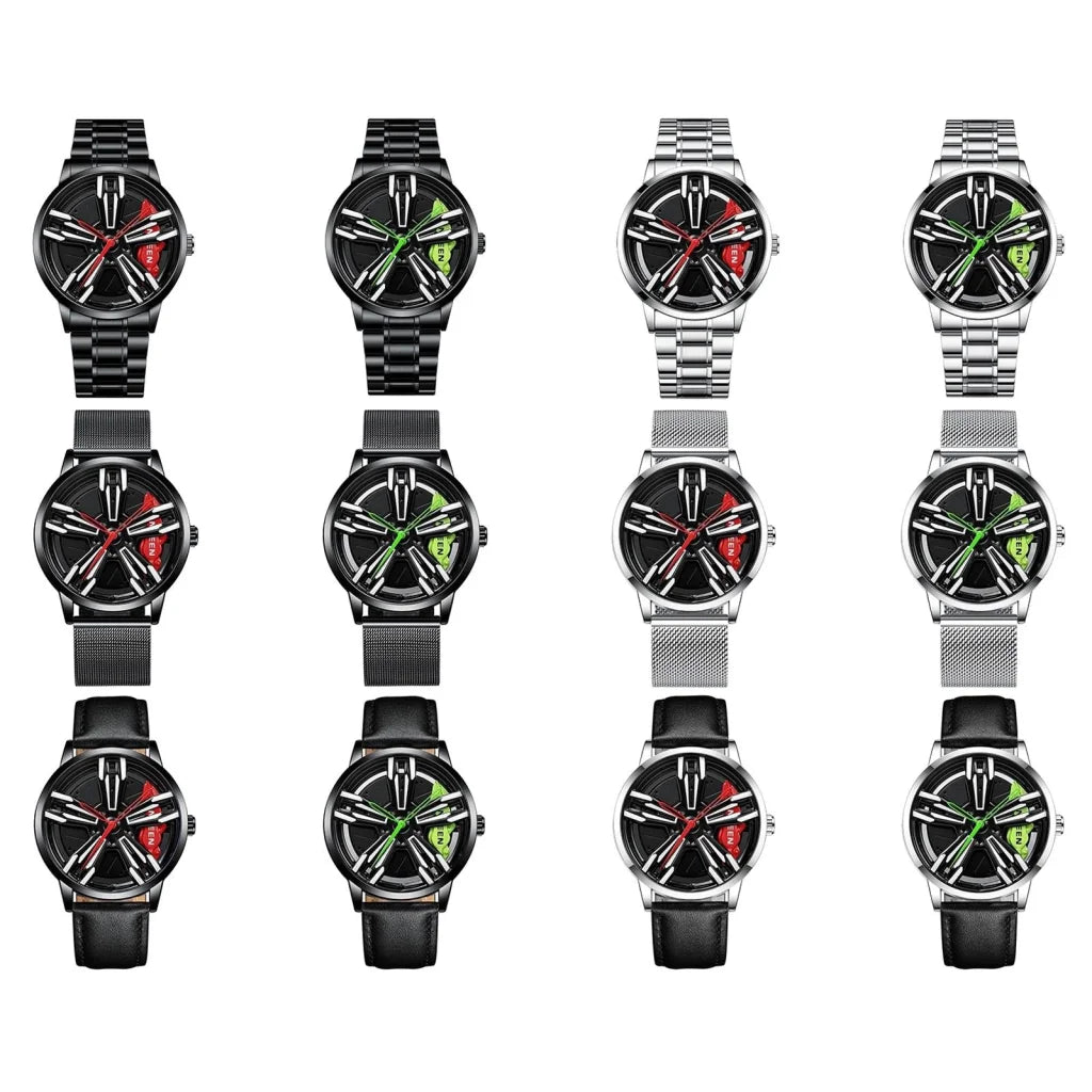 Men Metal Motorcycle Watch with Rotating Hub - Black