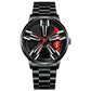 Men Metal Motorcycle Watch with Rotating Hub black steel