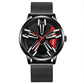 Men Metal Motorcycle Watch with Rotating Hub - Black Steel