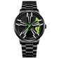Men Metal Motorcycle Watch with Rotating Hub - Black Steel