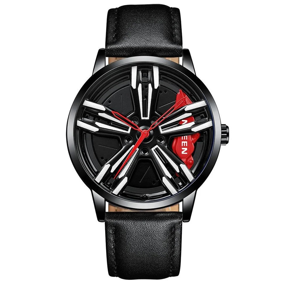 Men Metal Motorcycle Watch with Rotating Hub - White Net