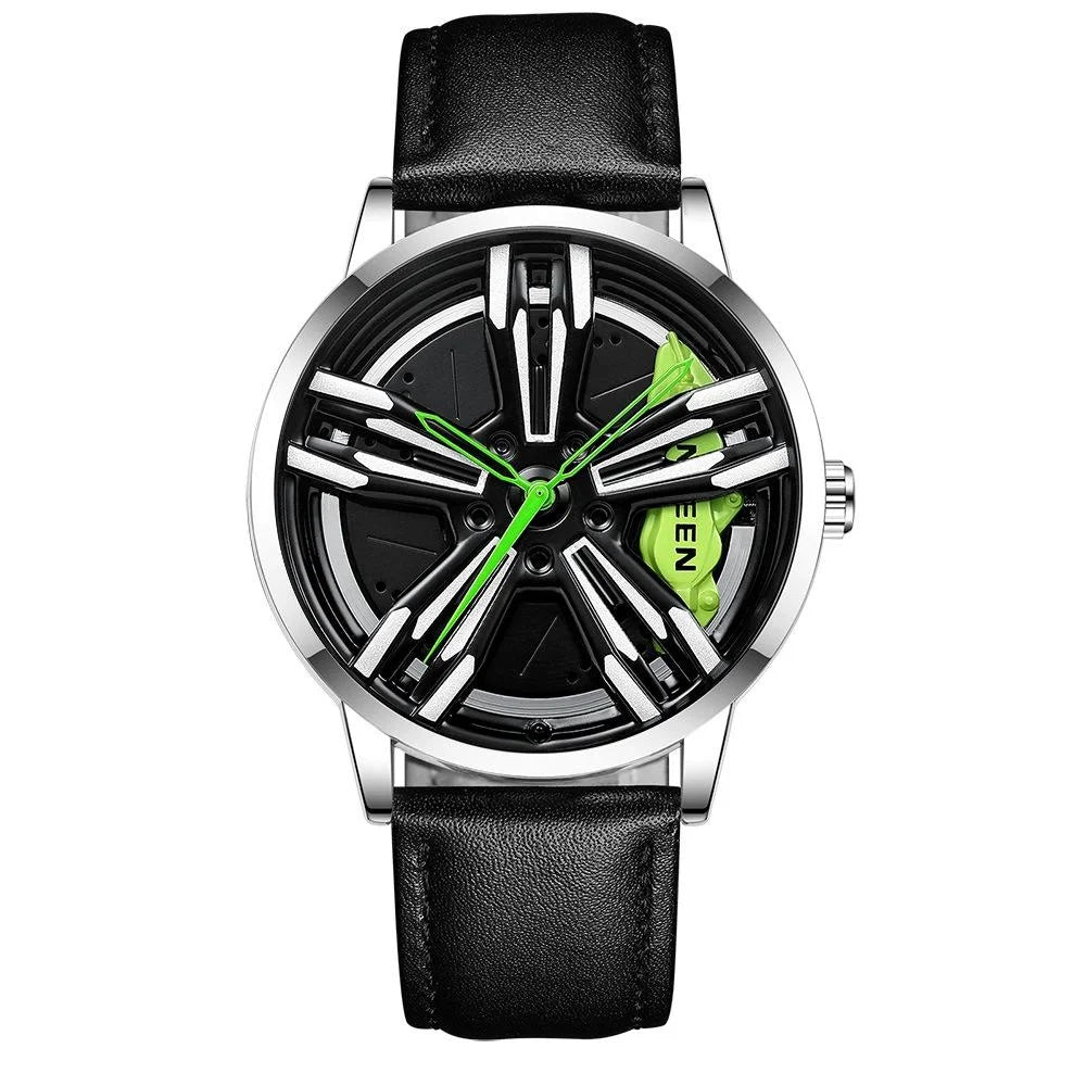 Men Metal Motorcycle Watch with Rotating Hub - White Steel