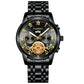 Men Multi-function Quartz Watch - Black Steel with Gold