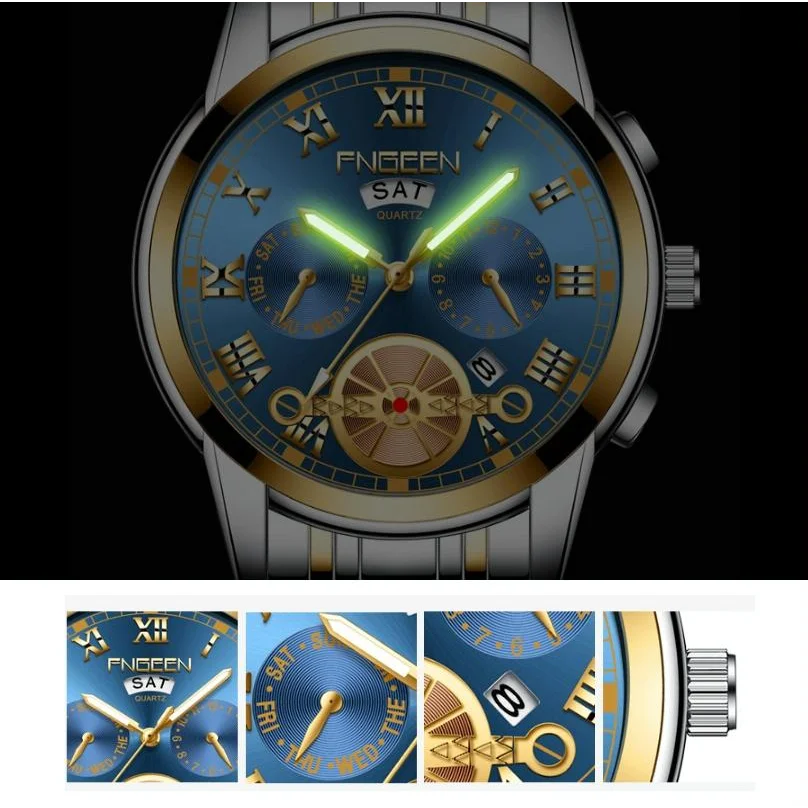 Men Multi-function Quartz Watch - White Steel with White
